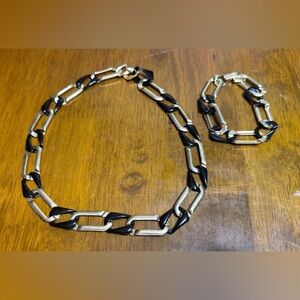 Gold & Black Link Necklace and Bracelet Set